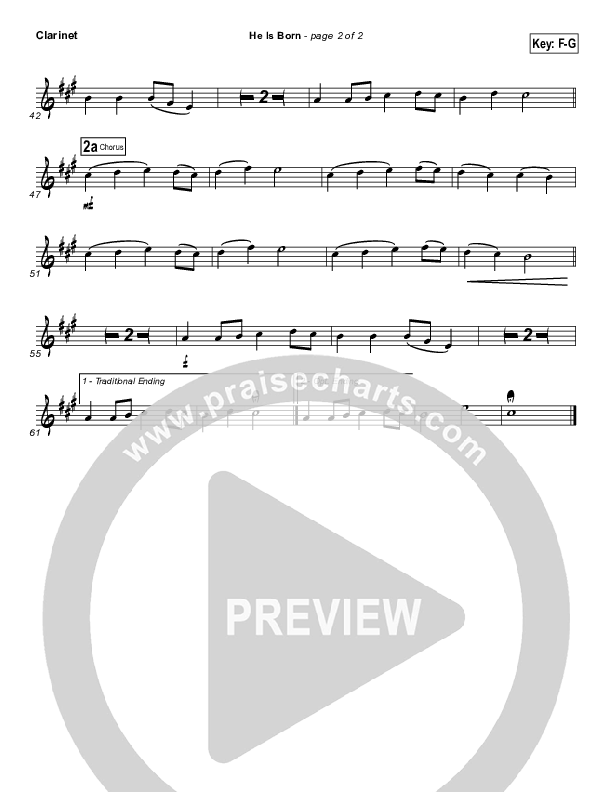 He Is Born Clarinet 1,2 ( / Traditional Carol / PraiseCharts)
