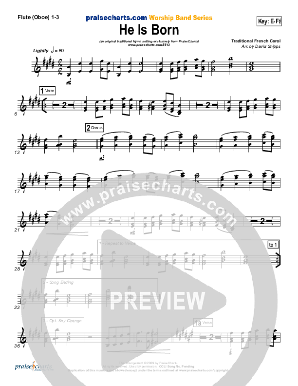 He Is Born Flute/Oboe 1/2/3 ( / Traditional Carol / PraiseCharts)