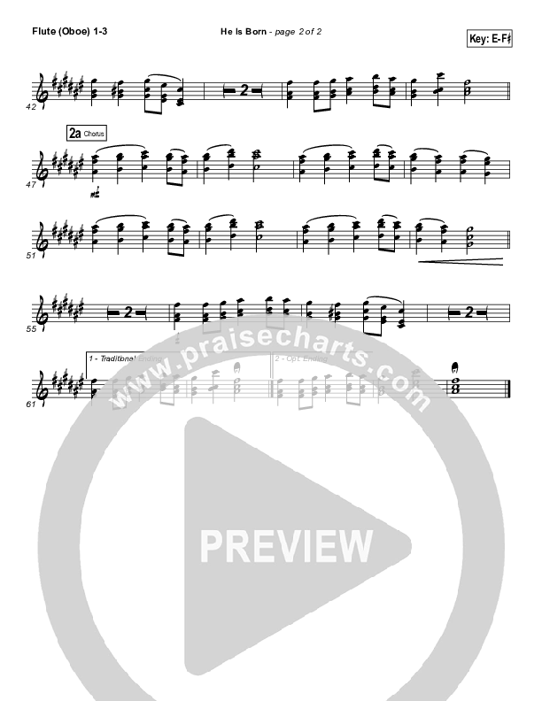 He Is Born Flute/Oboe 1/2/3 ( / Traditional Carol / PraiseCharts)