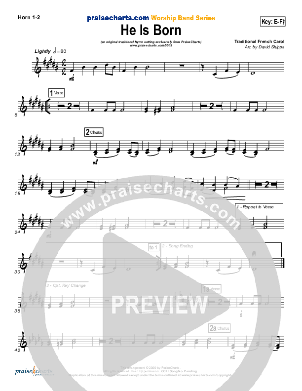 He Is Born French Horn 1/2 ( / Traditional Carol / PraiseCharts)
