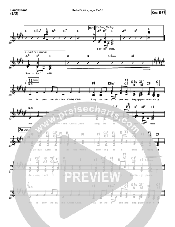 He Is Born Lead Sheet ( / Traditional Carol / PraiseCharts)