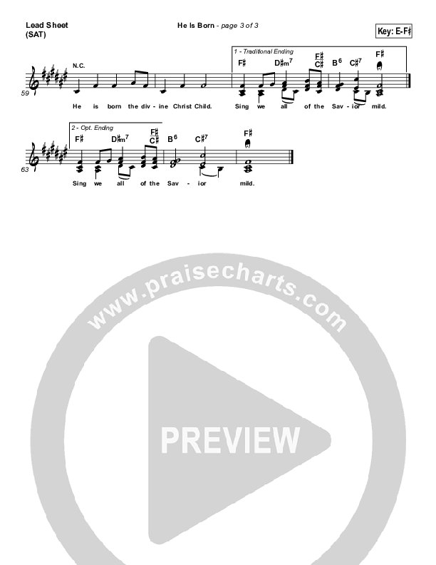 He Is Born Lead Sheet ( / Traditional Carol / PraiseCharts)