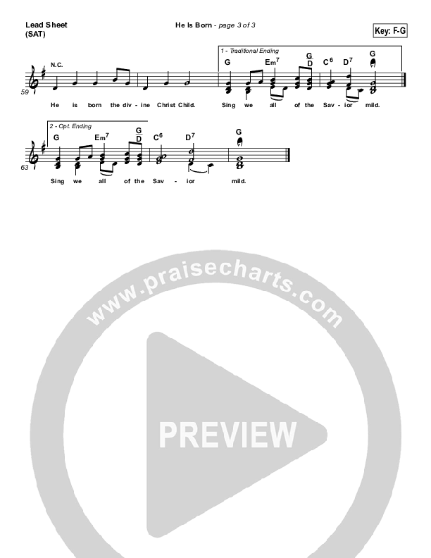 He Is Born Lead Sheet ( / Traditional Carol / PraiseCharts)
