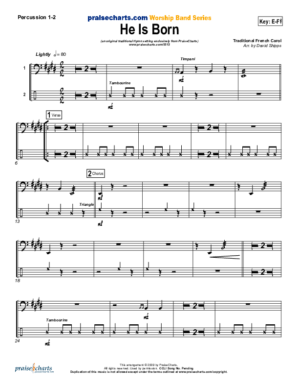 He Is Born Percussion 1/2 ( / Traditional Carol / PraiseCharts)
