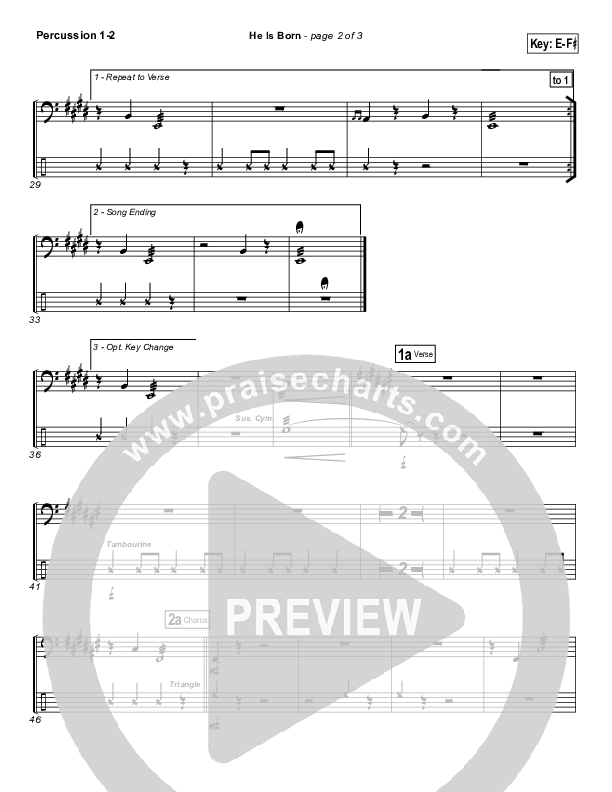 He Is Born Percussion 1/2 ( / Traditional Carol / PraiseCharts)