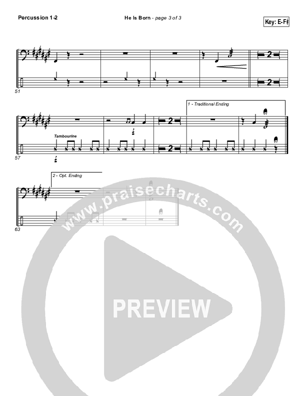 He Is Born Percussion 1/2 ( / Traditional Carol / PraiseCharts)
