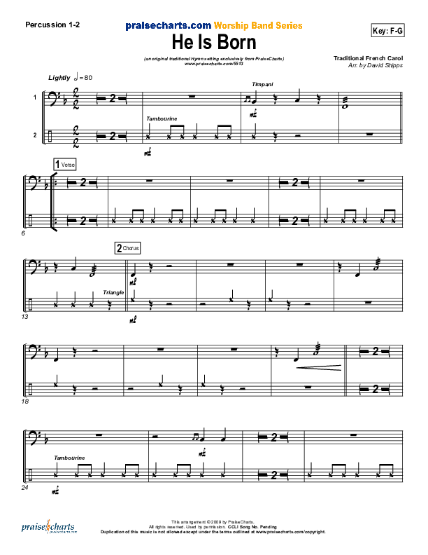 He Is Born Percussion 1/2 ( / Traditional Carol / PraiseCharts)