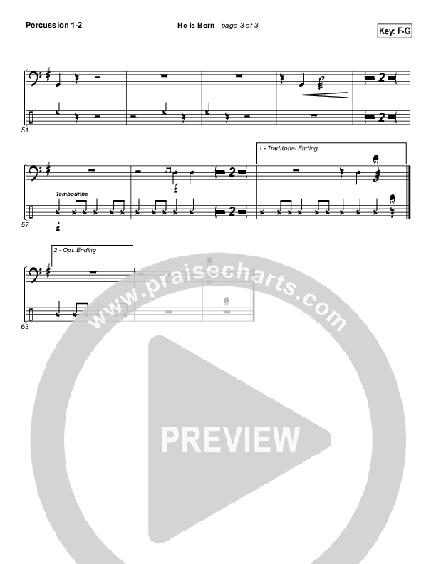 He Is Born Percussion 1/2 ( / Traditional Carol / PraiseCharts)