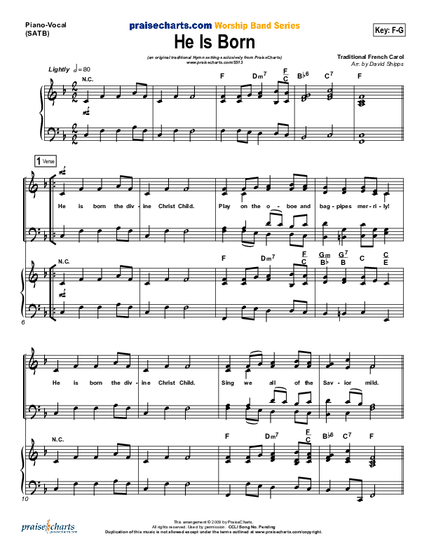 He Is Born Piano/Vocal Pack ( / Traditional Carol / PraiseCharts)