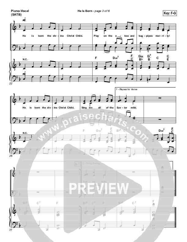 He Is Born Piano/Vocal Pack ( / Traditional Carol / PraiseCharts)