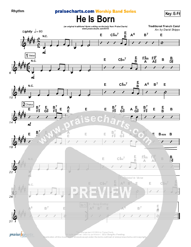 He Is Born Rhythm Chart ( / Traditional Carol / PraiseCharts)