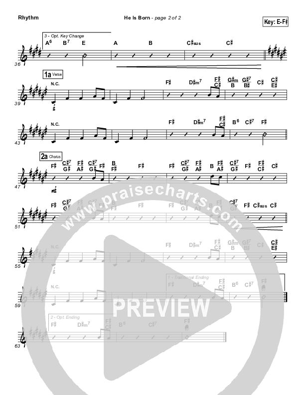 He Is Born Rhythm Chart ( / Traditional Carol / PraiseCharts)