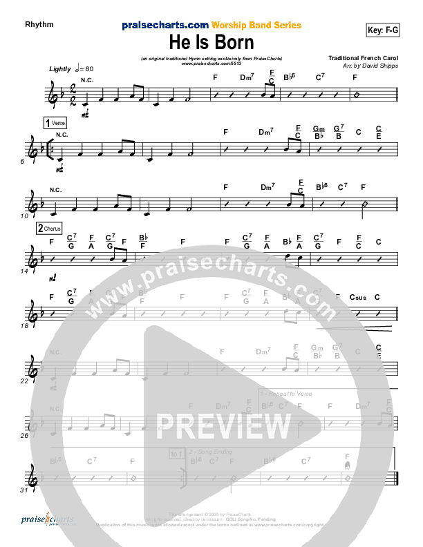 He Is Born Rhythm Chart ( / Traditional Carol / PraiseCharts)