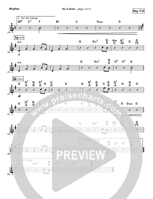 He Is Born Rhythm Chart ( / Traditional Carol / PraiseCharts)