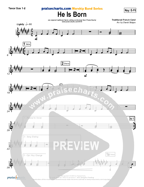 He Is Born Tenor Sax 1/2 ( / Traditional Carol / PraiseCharts)