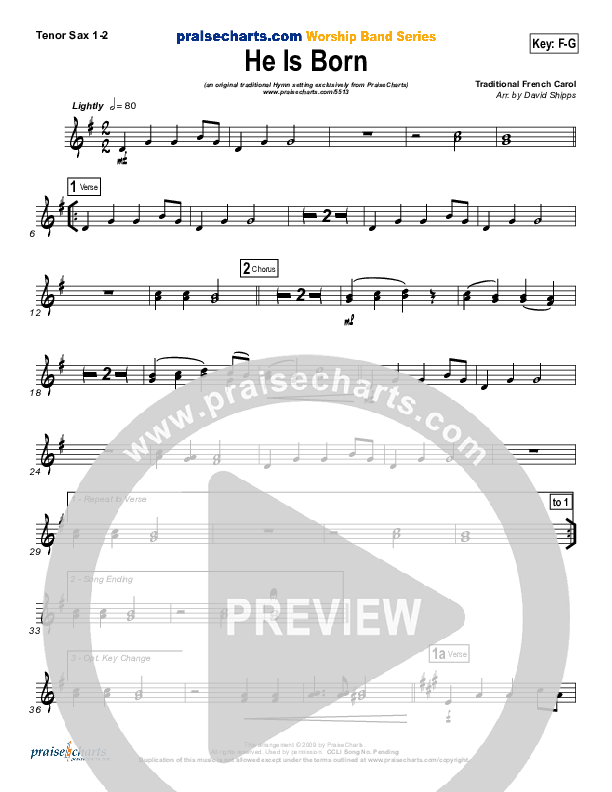 He Is Born Tenor Sax 1,2 ( / Traditional Carol / PraiseCharts)