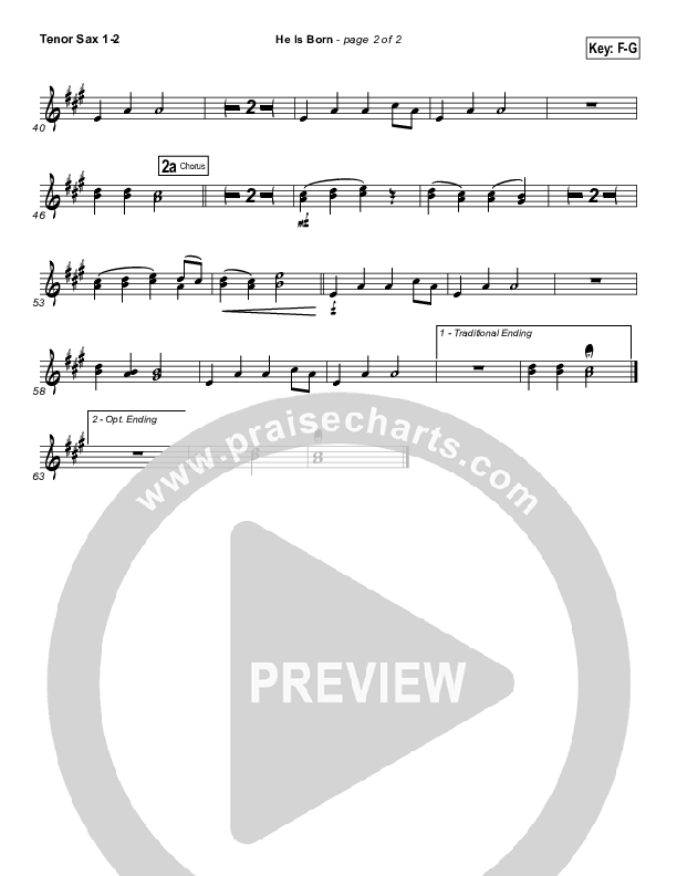 He Is Born Tenor Sax 1,2 ( / Traditional Carol / PraiseCharts)