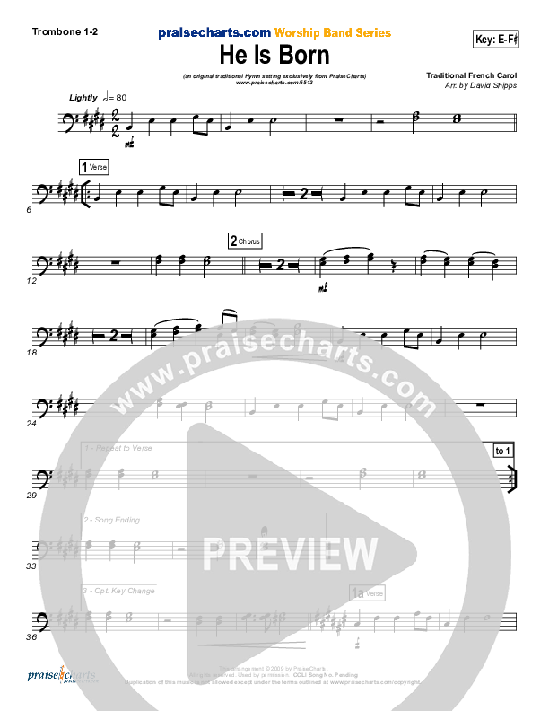 He Is Born Trombone 1/2 ( / Traditional Carol / PraiseCharts)