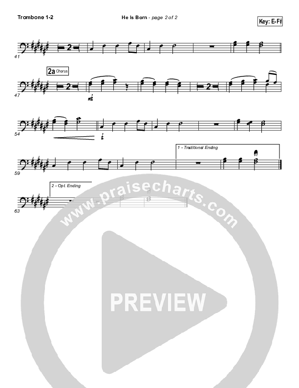 He Is Born Trombone 1/2 ( / Traditional Carol / PraiseCharts)