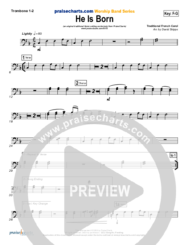 He Is Born Trombone 1,2 ( / Traditional Carol / PraiseCharts)