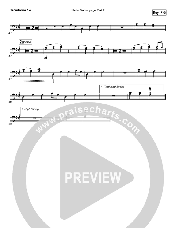 He Is Born Trombone 1,2 ( / Traditional Carol / PraiseCharts)