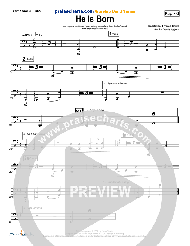He Is Born Trombone 1,2 ( / Traditional Carol / PraiseCharts)