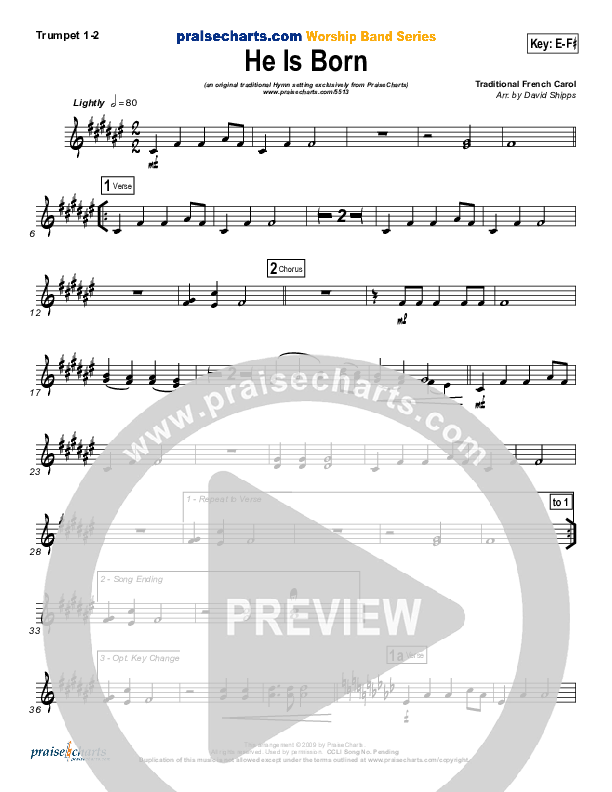 He Is Born Trumpet 1,2 ( / Traditional Carol / PraiseCharts)