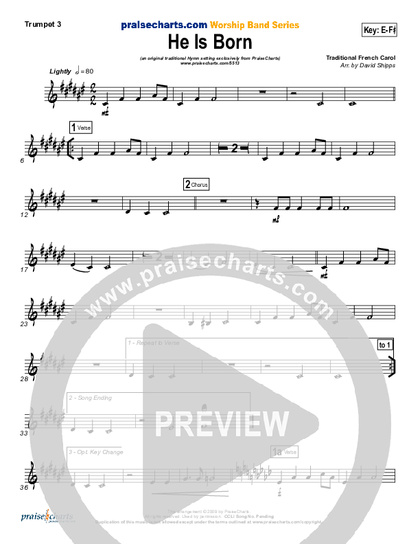 He Is Born Trumpet 3 ( / Traditional Carol / PraiseCharts)