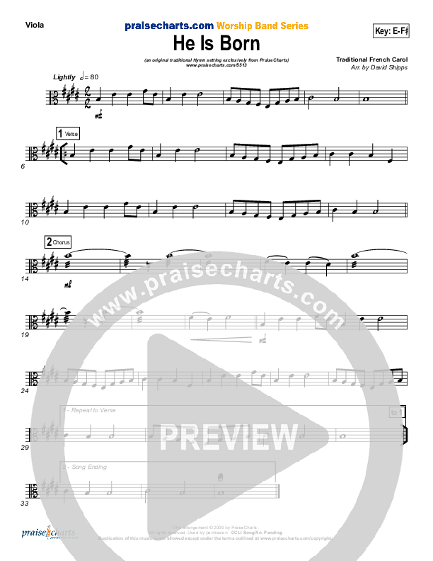 He Is Born Viola ( / Traditional Carol / PraiseCharts)