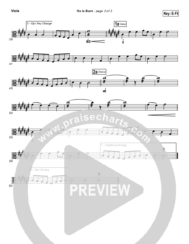 He Is Born Viola ( / Traditional Carol / PraiseCharts)