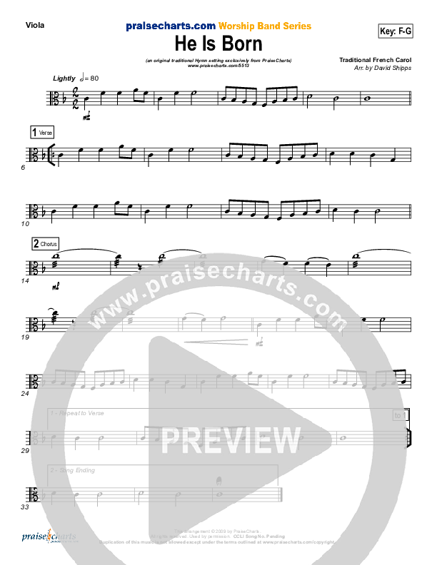 He Is Born Viola ( / Traditional Carol / PraiseCharts)