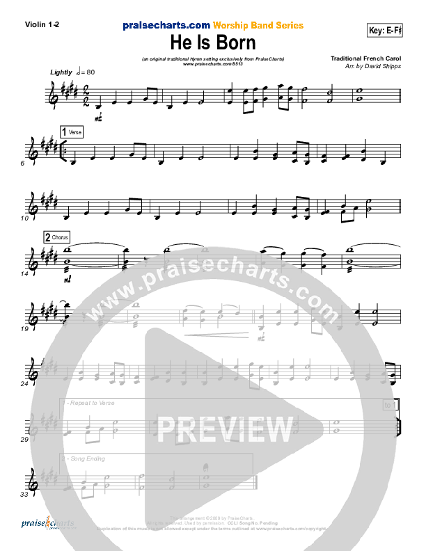 He Is Born Violin 1/2 ( / Traditional Carol / PraiseCharts)