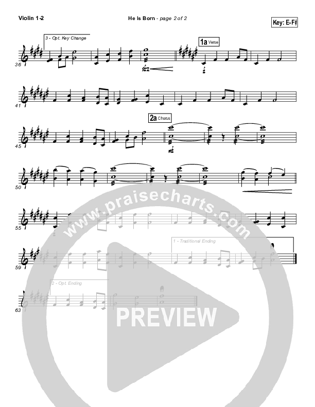 He Is Born Violin 1/2 ( / Traditional Carol / PraiseCharts)