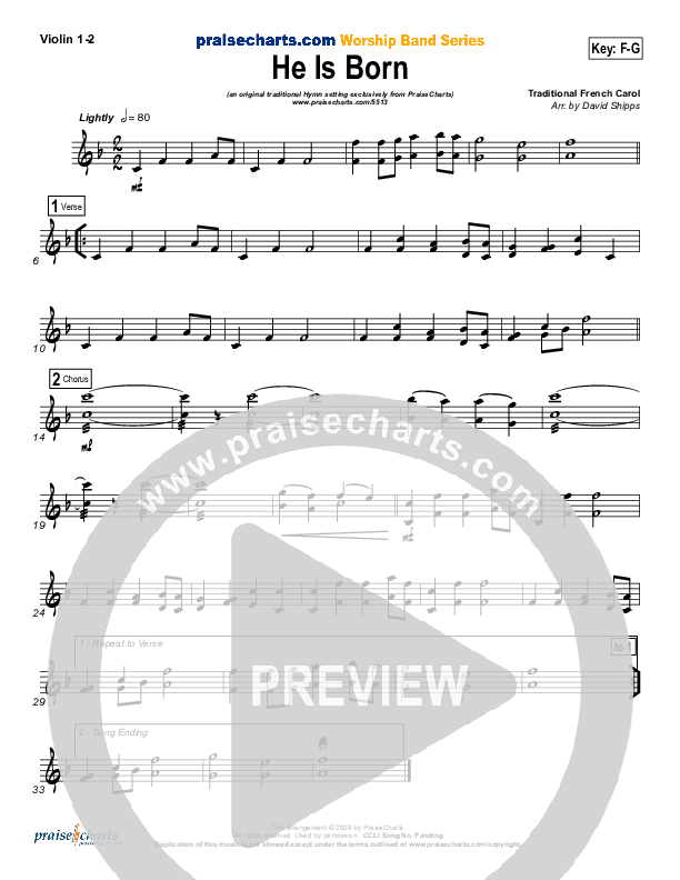 He Is Born Violin 1,2 ( / Traditional Carol / PraiseCharts)