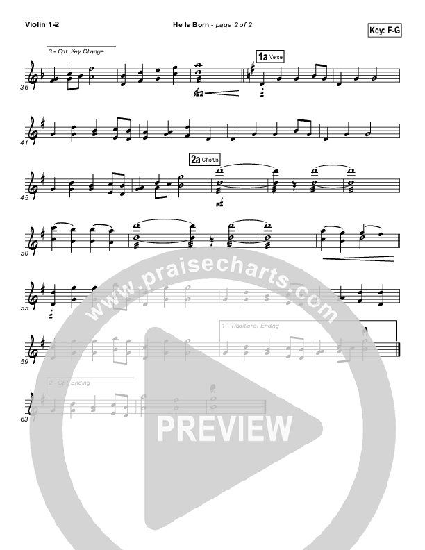 He Is Born Violin 1,2 ( / Traditional Carol / PraiseCharts)