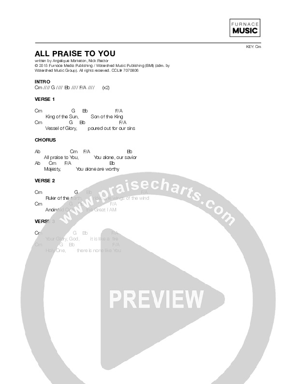 All Praise To You Chords & Lyrics (Angelique Marketon)