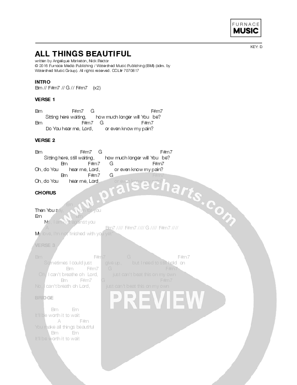 All Things Beautiful Chords & Lyrics (Angelique Marketon)