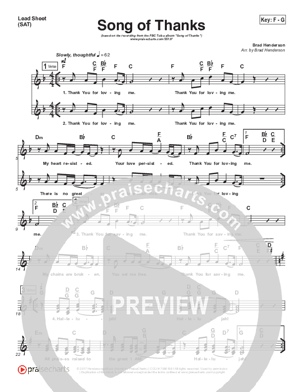 Song Of Thanks Lead Sheet (SAT) (Brad Henderson)