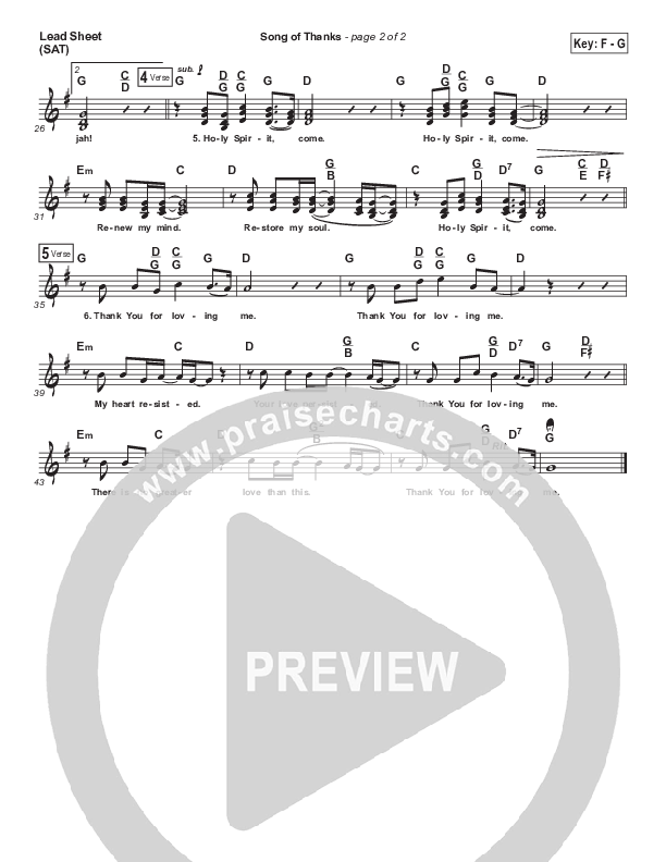 Song Of Thanks Lead Sheet (SAT) (Brad Henderson)