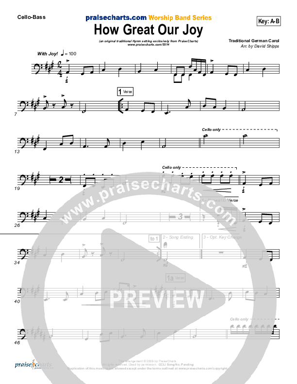 How Great Our Joy Cello/Bass (Traditional Carol / PraiseCharts)
