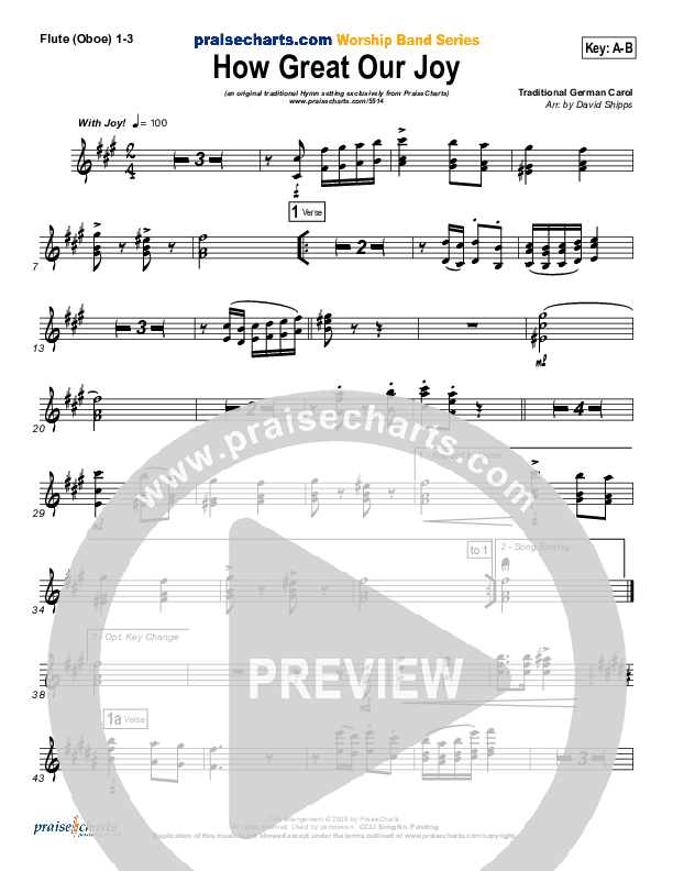 How Great Our Joy Flute/Oboe 1/2/3 (Traditional Carol / PraiseCharts)