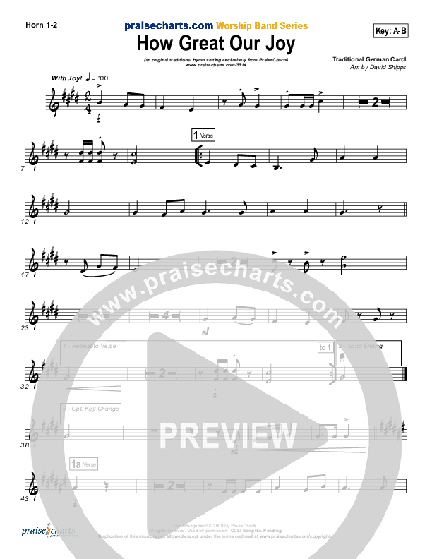 How Great Our Joy French Horn 1/2 (Traditional Carol / PraiseCharts)