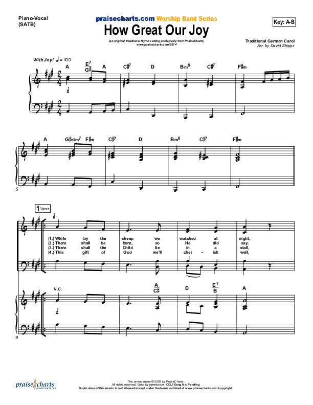 How Great Our Joy Lead & Piano (Traditional Carol / PraiseCharts)