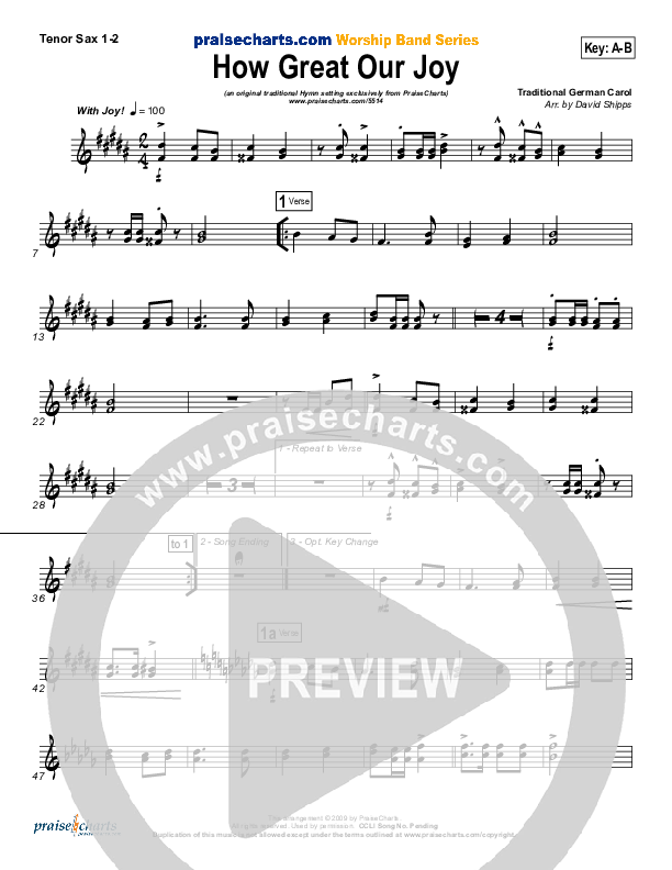 How Great Our Joy Tenor Sax 1/2 (Traditional Carol / PraiseCharts)