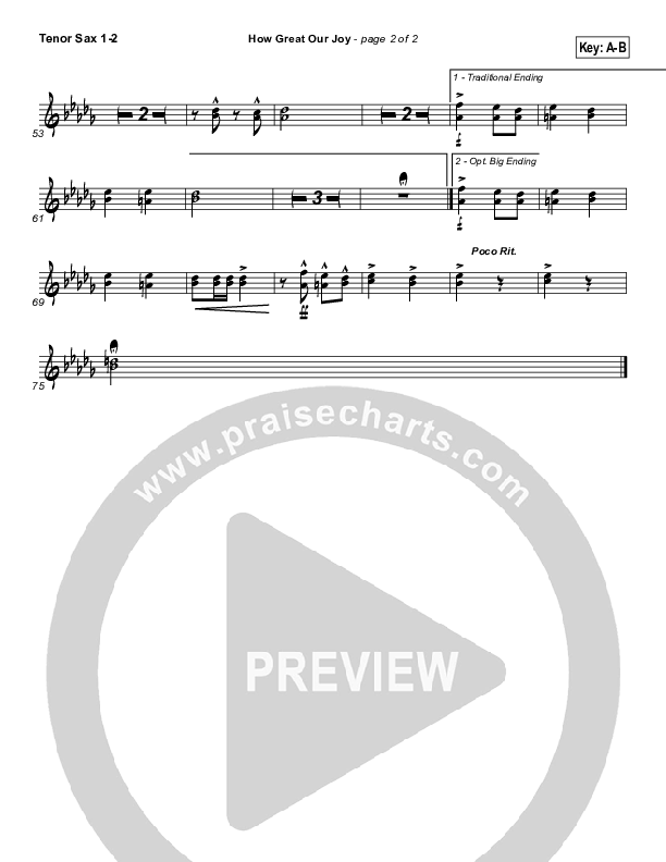 How Great Our Joy Tenor Sax 1/2 (Traditional Carol / PraiseCharts)