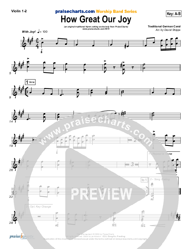 How Great Our Joy Violin 1/2 (Traditional Carol / PraiseCharts)