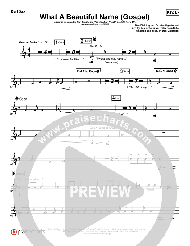 What A Beautiful Name (Gospel) Bari Sax (Hillsong Worship)