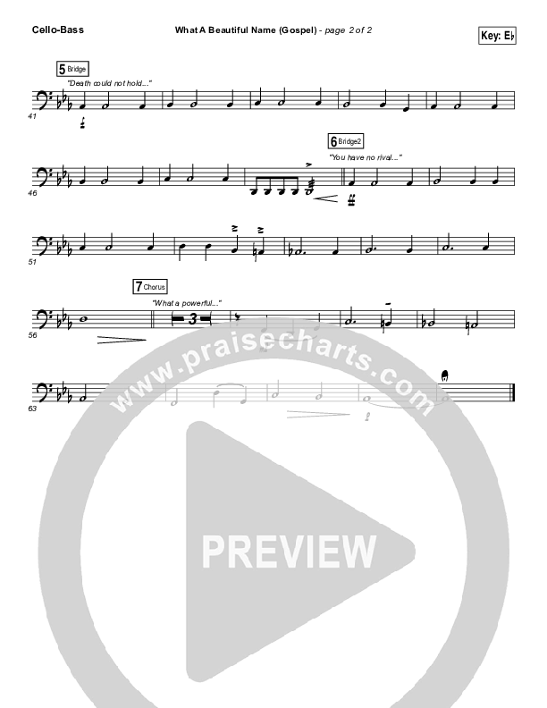 What A Beautiful Name (Gospel) Cello/Bass (Hillsong Worship)