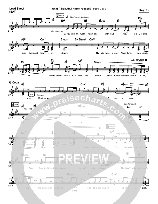 What A Beautiful Name (Gospel) Lead Sheet (SAT) (Hillsong Worship)