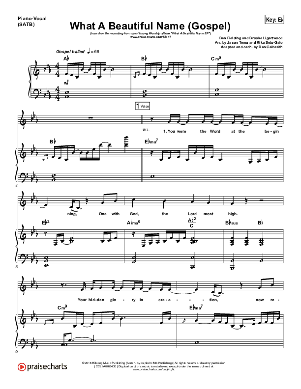 What A Beautiful Name (Gospel) Piano/Vocal (SATB) (Hillsong Worship)